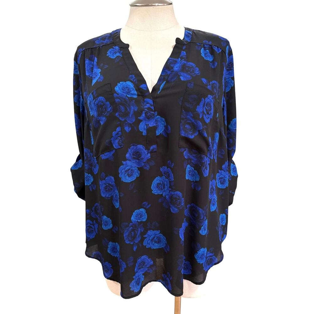 Torrid 3 (3X 22/24) Electric Blue Rose Georgette Harper‎ Pullover Blouse Top New